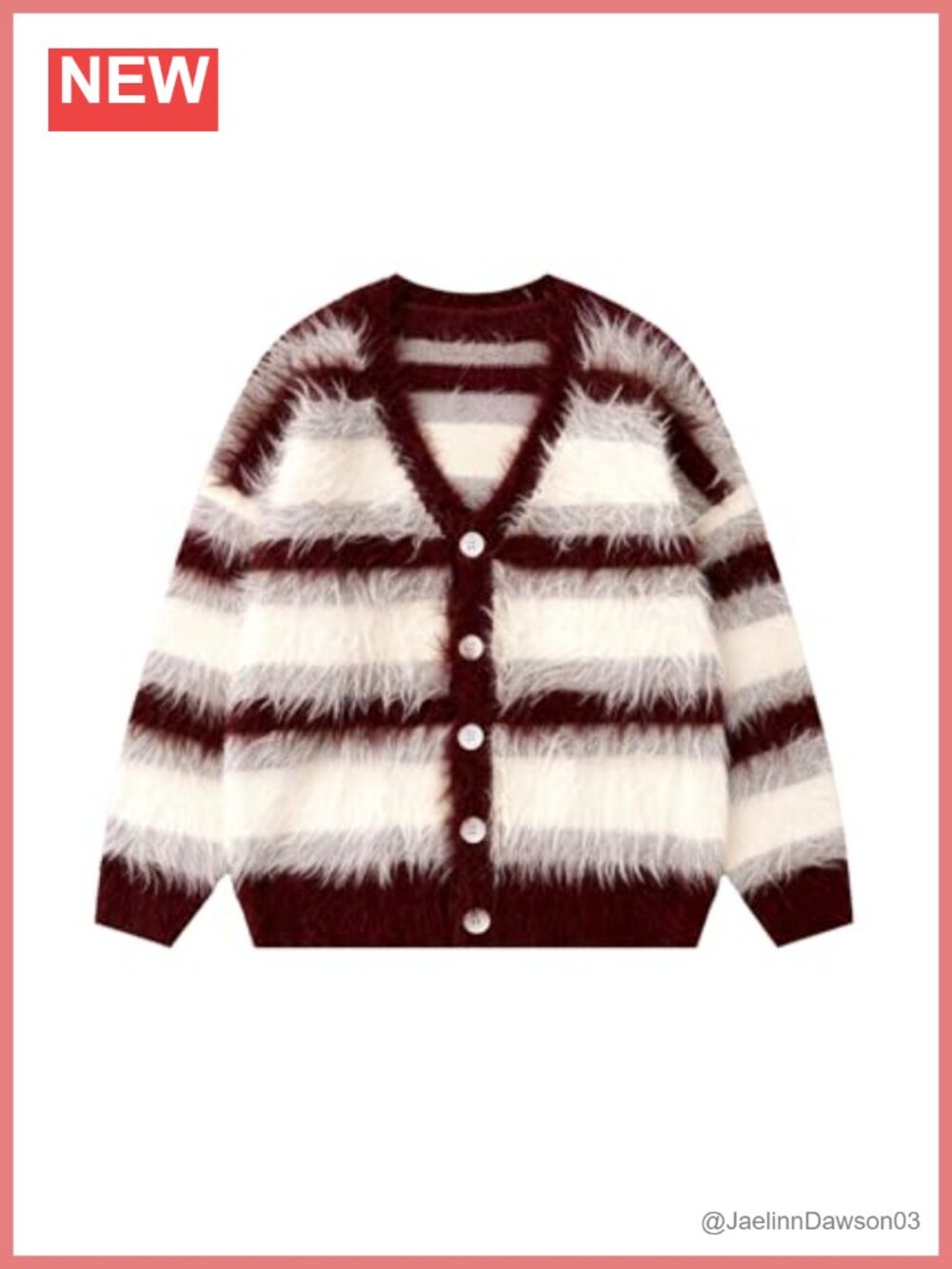Oversized Color Block Stripe Fuzzy Knit Cardigan Button Down Sweater